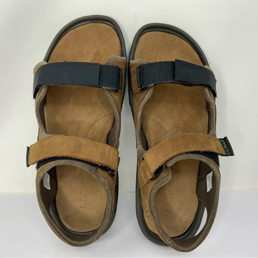 L.L. Bean Sandals Florsheim Brown Leather. Hook‎ and Loop Strap. Men’s 10 Med.